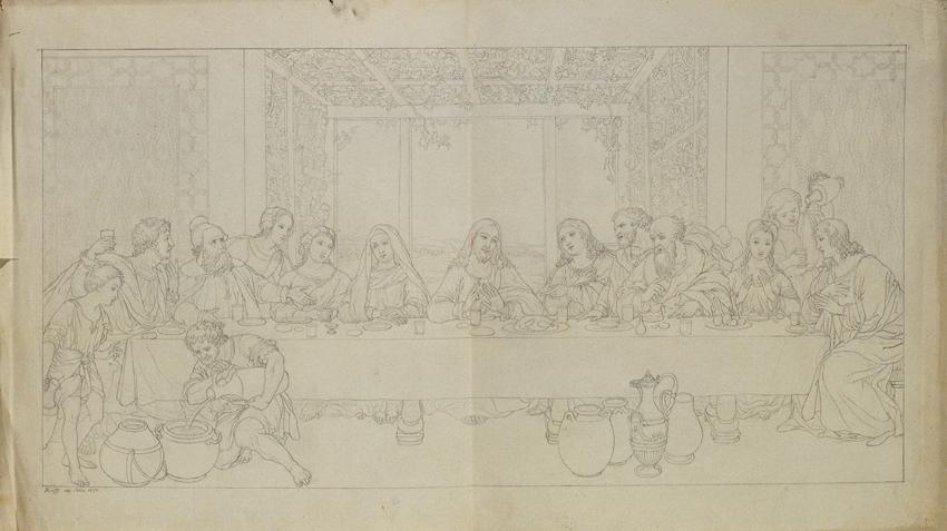 Johann Peter Krafft, Hochzeit zu Kanaan, 1829, Bleistift auf Papier, 40 x 72 cm, Belvedere, Wie ...
