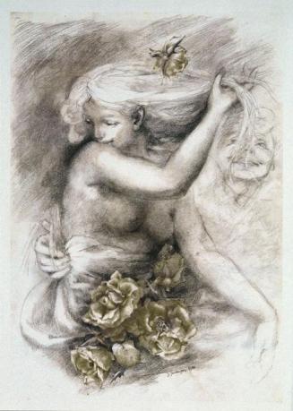 Jutta Jaehngen, Mädchen mit Rosen, 1986, Nach Kreidezeichnung, 45 x 32 cm, Belvedere, Wien, Inv ...