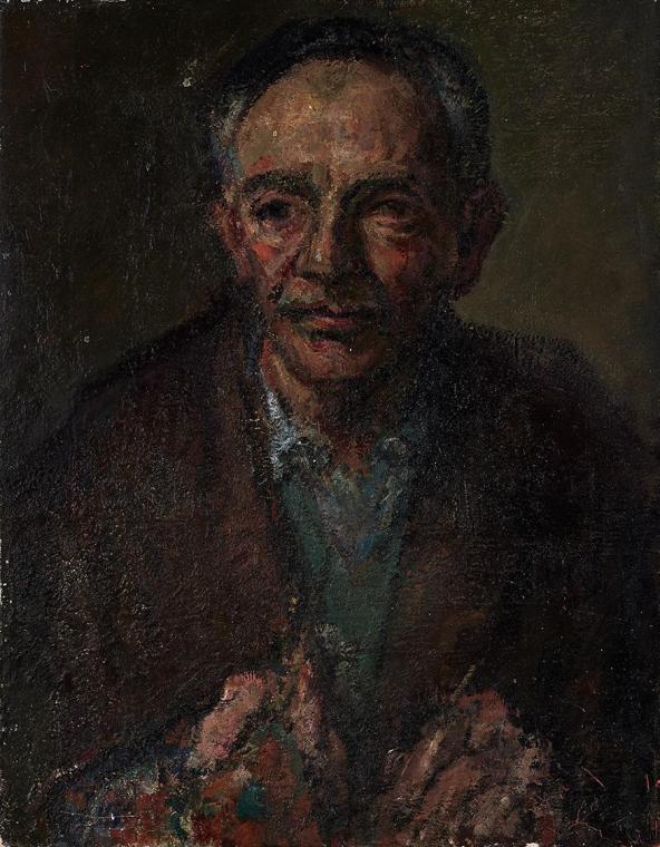 Gerhart Frankl, Selbstbildnis V, 1950–1954; 1955–1961, Tempera und Öl auf Leinwand, 58,5 × 46 c ...
