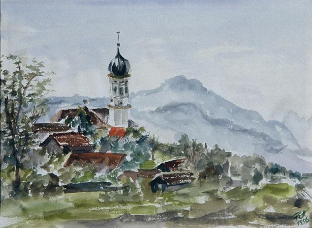 Fritzi Ecker-Houdek, Bichl in Oberbayern, 1956, Wasserfarbe auf Papier, 21 x 28,8 cm, Belvedere ...