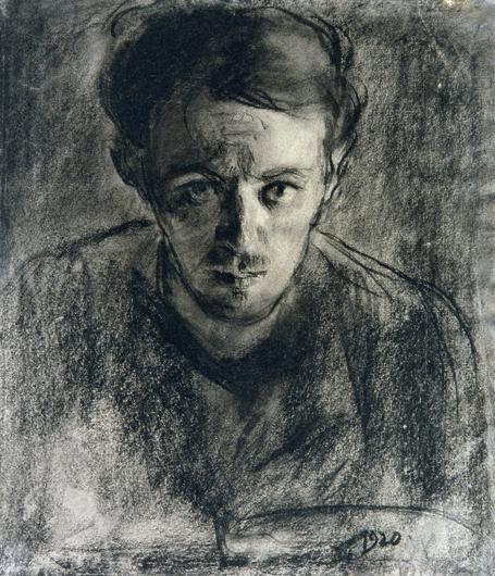 August Eduard Wenzel, Selbstbildnis, 1920, Kohle auf Papier, 24 x 21 cm, Belvedere, Wien, Inv.- ...