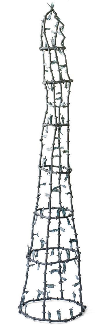 Gunter Damisch, Weltringturmsteher, 2003, Bronze patiniert, 245 × 58 × 60 cm, Belvedere, Wien,  ...