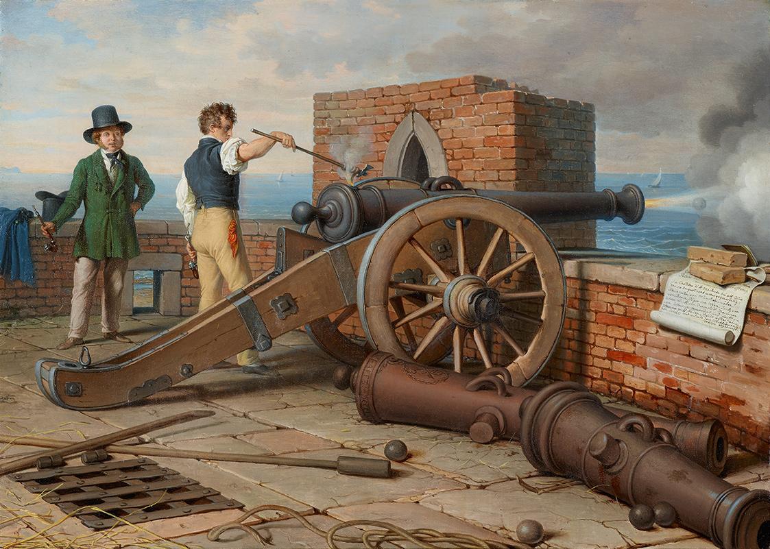 Johann Peter Krafft, Künstlerfreunde lösen einen Kanonenschuss auf der Festung Michele bei Osti ...