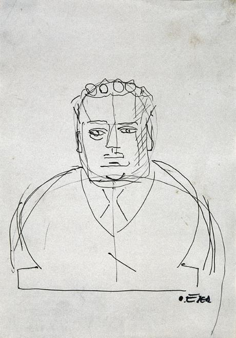 Otto Eder, Älterer Herr en face, 1945/1955, Tusche auf Papier, 30 x 20,8 cm, Belvedere, Wien, I ...