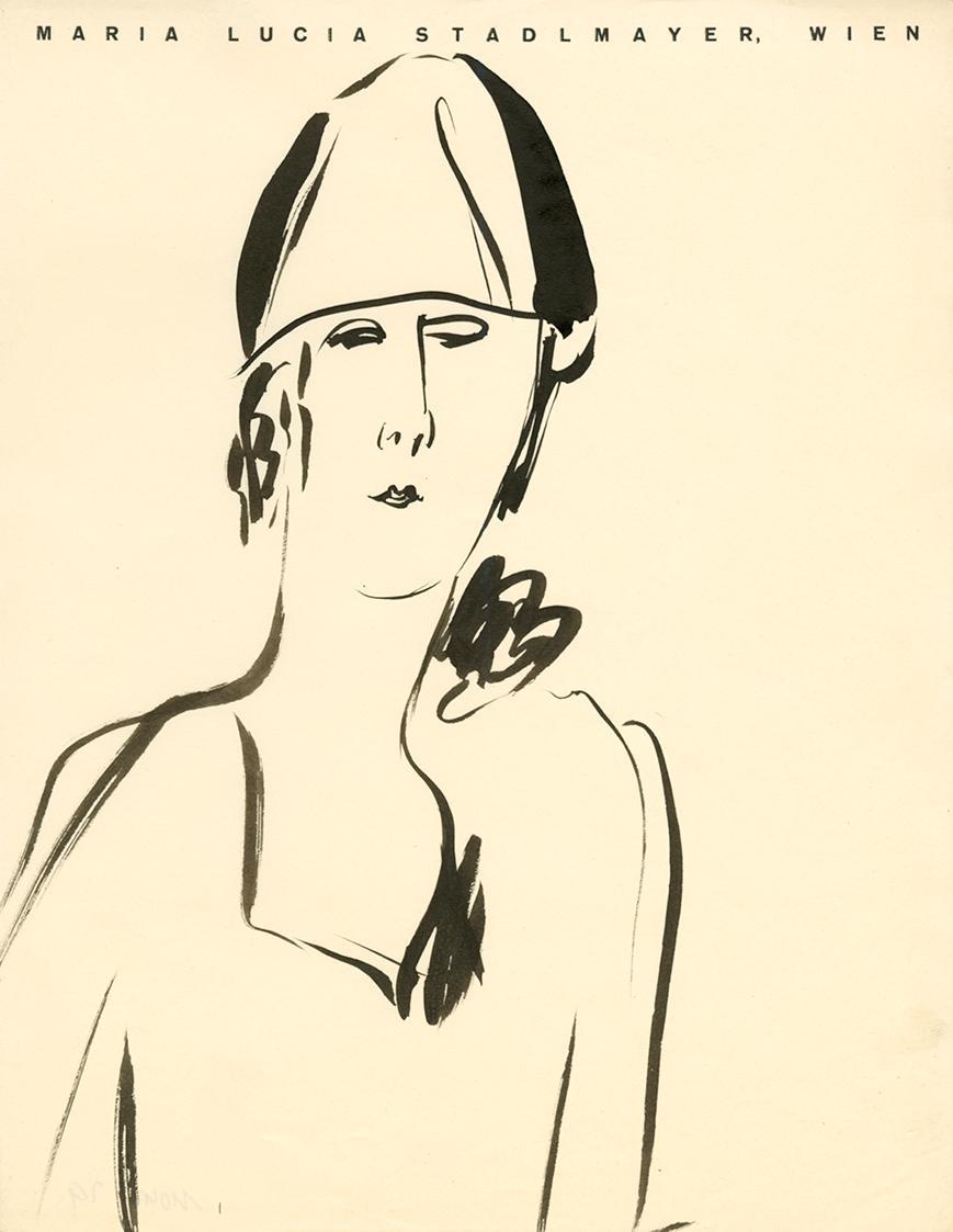 Maria Stadlmayer-Bieber, Damenbildnis (Skizze), 1928, Tusche, 28,5 × 22,3 cm, Belvedere, Wien,  ...