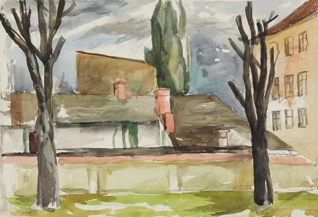 Anny Dollschein, Hinterhof, 1943, Aquarell auf Papier, 31,2 × 49,2 cm, Belvedere, Wien, Inv.-Nr ...