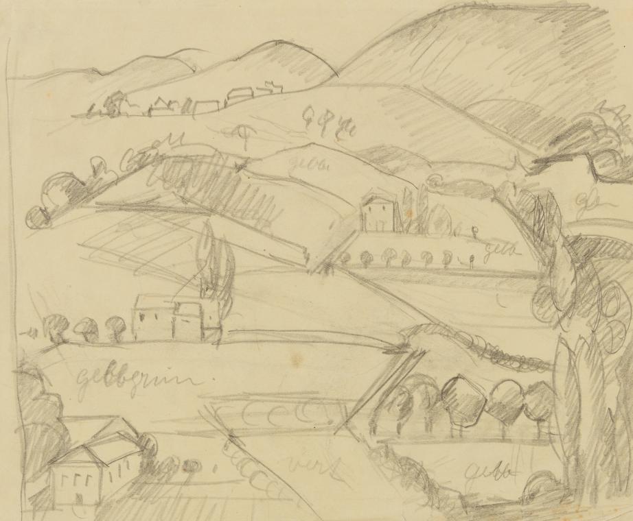 Anny Dollschein, Landschaftsentwurf, Kohle, 22 × 27,3 cm, Belvedere, Wien, Inv.-Nr. 11046/36