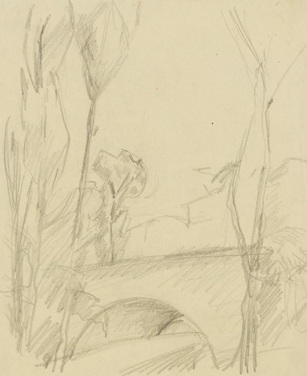 Anny Dollschein, Brücke, Bleistift, 27,5 × 22 cm, Belvedere, Wien, Inv.-Nr. 11046/48
