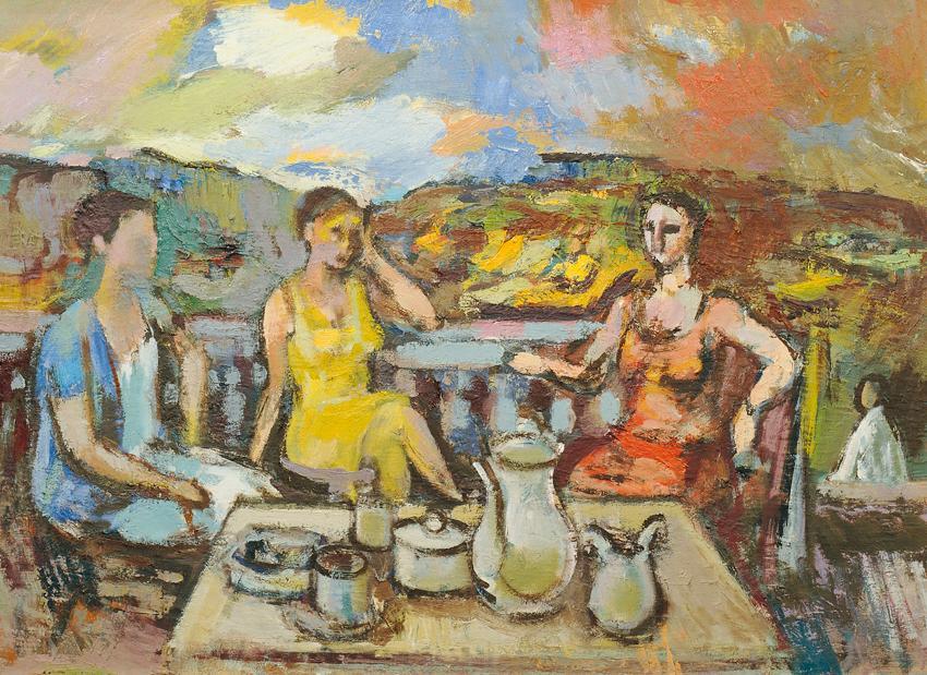 Hans Letz, Drei Damen auf der Terrasse, 1960, Öl auf Leinwand, 71 x 97,5 cm, Belvedere, Wien, I ...