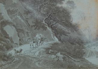 Johann Christian Brand, Bauer mit Pferdewagen auf Waldweg im Gewitter, 18./19. Jahrhundert, Tus ...